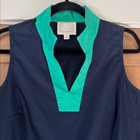 Sail To Sable Color Block Preppy Shift Dress Womens M collared Cotton blue/Green - Picture 5 of 10